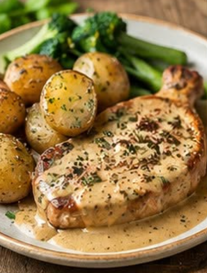 Pork chops with mustard sauce